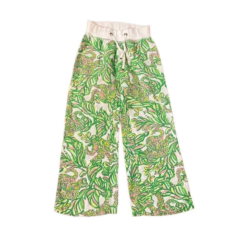 Lilly Pulitzer The Beach Pant in Pink Elephant Linen Wide Leg XS
